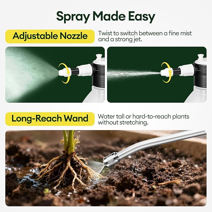 0.5 Gal Pump Sprayer, Hand Water Spray Bottle for Indoor Plant, Clear Plant Sprayer with Side Filling Port, Measuring Cup, Adjustable Nozzles, Safe Pressure Relief Valve