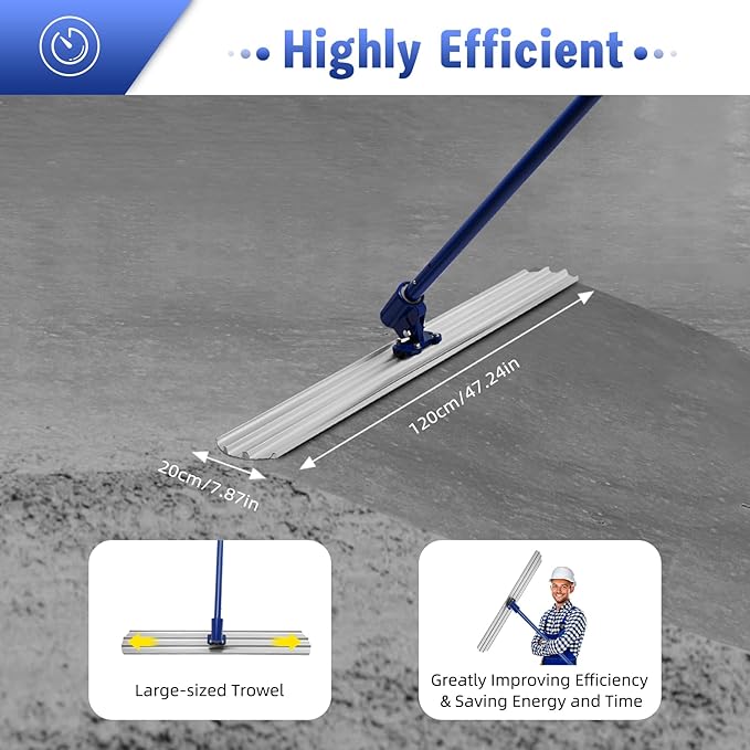 Professional Concrete Finishing Tools,47.24 x 7.28 Inch Round End Concrete Bull Float Kit,Cement Surface Smoothing & Leveling Trowel w/1.8M(6FT) Float Handle (B)