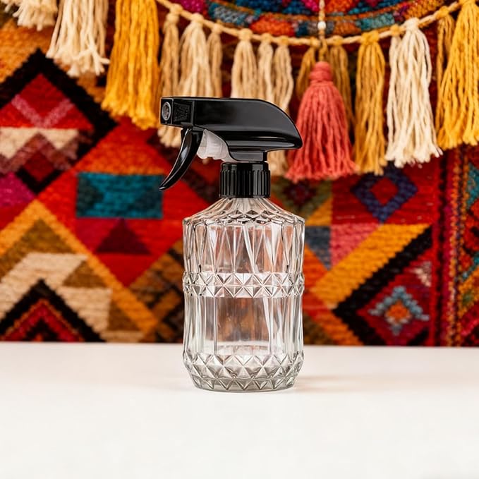 Glass Handheld Spray Bottle, 15oz Refillable Water Bottle Spray, Reusable Adjustable Nozzle Plant Mister Spray Bottles Indoor, Plant Mister for Hair, Cleaning, Gardening, Pets Care (Clear)