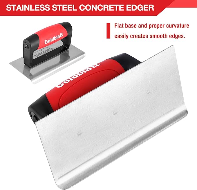 Goldblatt Concrete Tools Include Edger (6" x 3", 1/4"R) and Groover (6" x 3", 1/2"W, 1/2"D), Stainless Steel Concrete Finishing Tools - Masonry Hand Tool Set, Cement Finishing Kit with Soft Grip