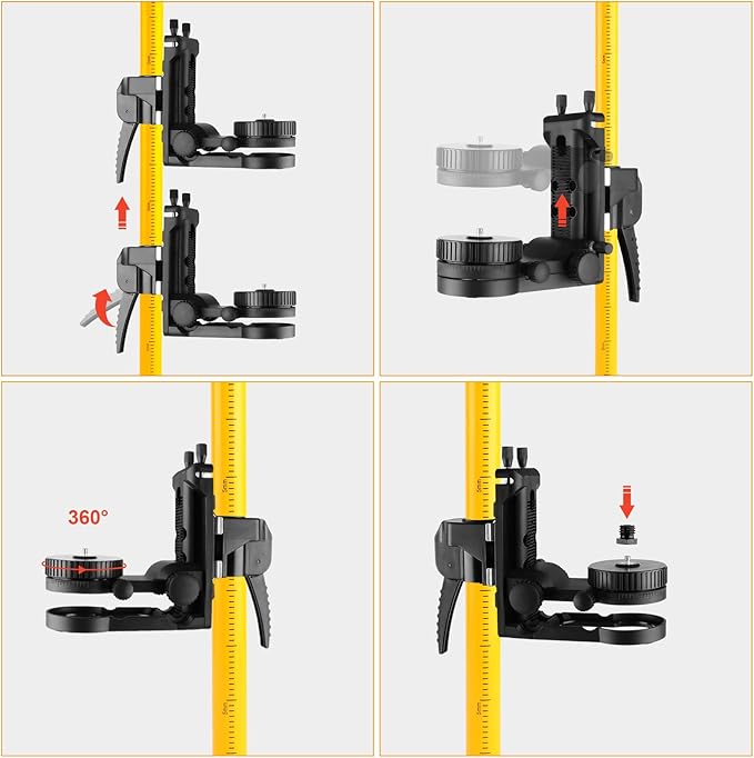 Laser Level Pole, Firecore Upgraded 12 ft. Telescoping Laser Pole with Tripod and Multifunctional Mounting Clamp, Adjustable Bracket with 1/4"-20 Laser Mount for Rotary and Line Laser Level- FLP370CX