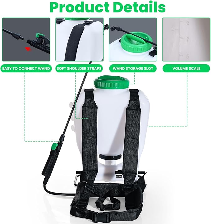 REALWORK 4-Gallon Backpack Sprayer with Padded Shoulder Strap for Pests & Weeds, Watering Garden, and Spraying Plants, in Translucent White