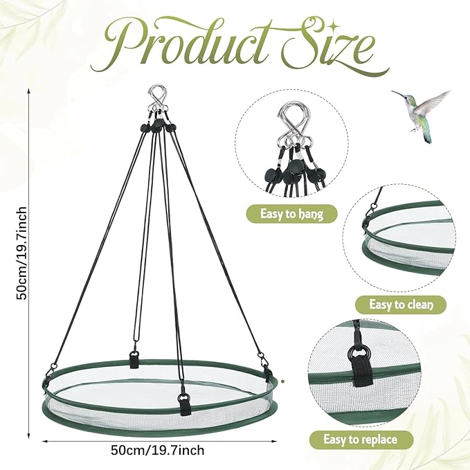 Universal Wild Bird Seed Catcher Hanging Hoop Platform Bird Seed Catcher Tray for Hummingbird Feeders Bee Feeder Outdoor Garden Accessories(2 Pieces,20 Inch)