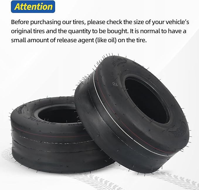 (2 Pack) 11x4.00-5 Tubeless Zero Turn Mower Tires, Riding Lawnmower Smooth Tread, 4 Ply