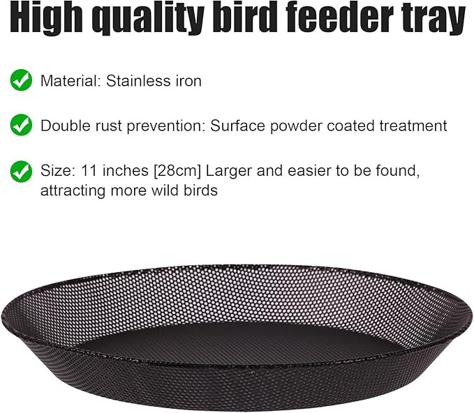 2pcs Metal Round Bird Feeders Tray, Wild Birds Seed Feeder, Mesh Tray Outdoor Accessory for Humming Bird Feeders Station