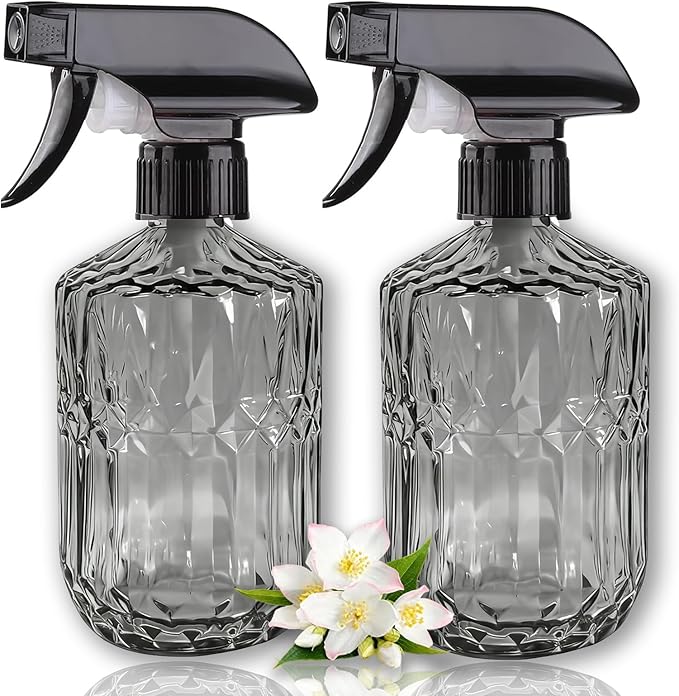 Glass Handheld Spray Bottle, 15oz Refillable Water Bottle Spray, Reusable Adjustable Nozzle Plant Mister Spray Bottles Indoor, Plant Mister for Hair, Cleaning, Gardening, Pets Care (Dark Grey)