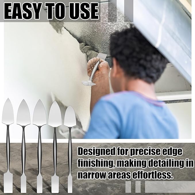 5 Pcs 1'' 3/8" 1/2" 5/8" 3/4" Trowel and Square Masonry Tools Forged Steel Trowel Concrete Tool Ornamental Stucco Masonry Plaster Spatula for Glazing, Patch Work, Plaster, and Archeology