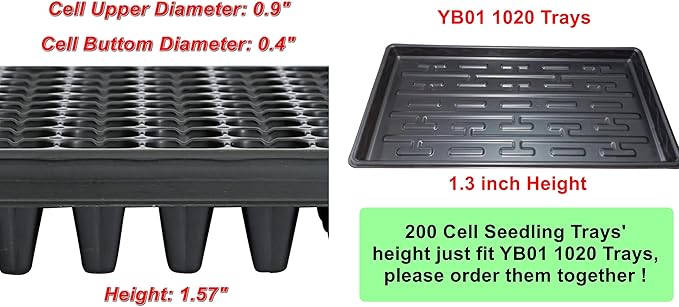 200 Cell Plug Tray, 10pcs-Pack Thick Durable Seed Starter Flats Vegetable Fruit Seeds Seedling Plastic Plug Farmer Nursery Trays Propagation