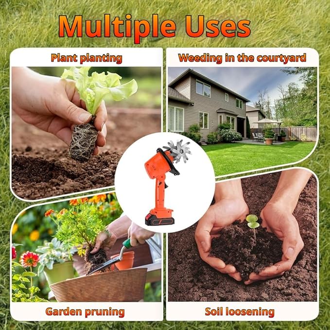 21V Cordless Mini Tiller Cultivator, 2025 New 4 Inch Hand Held Tiller Garden tool-235RPM with 4 Rows of Tines, Gardening with 1.5Ah Battery and Charger (1*Set+1*Battery)