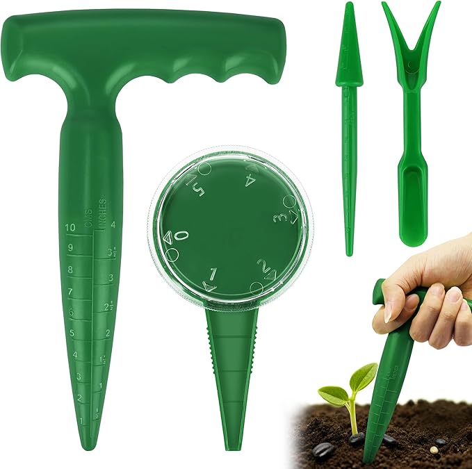 Seed Planter Tool, 6.9" Dibber Garden Tool, Plastic Dibbler Tools for Planting, Seed Dispenser, Bulb Digger Garden Planter for Sowing Seeds, Bulbs, Digging (with Widger and Dibber)