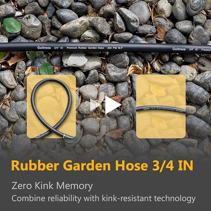 75FT 3/4 Heavy Duty Rubber Garden Hose - 200psi Working, 1000psi Burst - Hot/Cold Water - Five-Layered Braiding for Durability - Versatile for Gardening, Agriculture, Construction(Black)