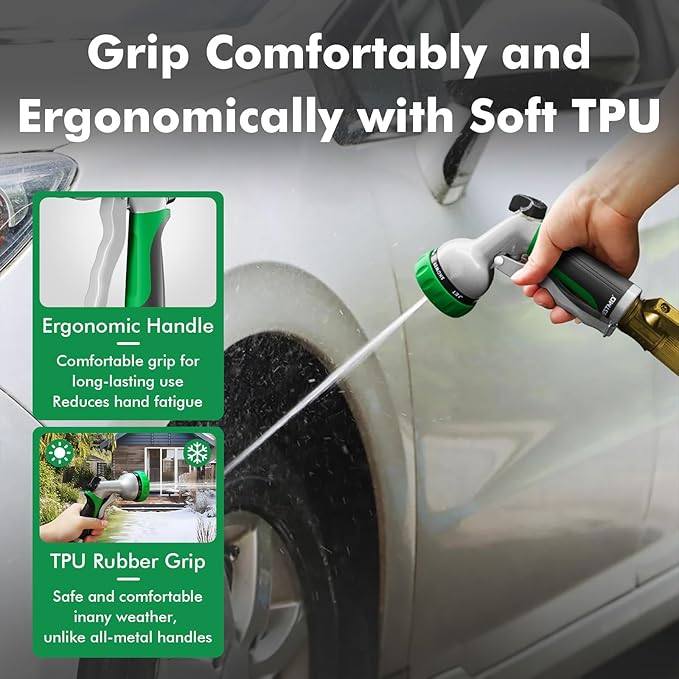 RESTMO Garden Hose Nozzle, Heavy Duty Metal Water Hose Nozzle with 7 Adjustable Spray Patterns, High Pressure Hand Sprayer with Flow Control for Watering Plants & Lawns, Washing Cars & Pets