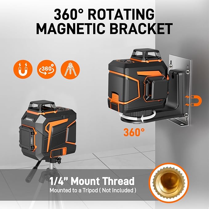 Laser Level 360 Self Leveling Green Line Laser Level Tool Wall Suction Stand Receiver 100ft Line Laser for Picture Hanging Outdoor Rechargeable Battery,2x360,2D