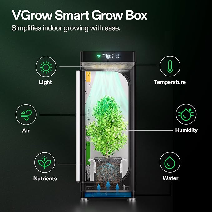 VGrow All-in-One Smart Grow Box, Professional System with Samsung LM301H EVO Grow Light, Advanced Circulation & Ventilation System, Irrigation, Nutrient, Magnetic Window for Indoor Hydroponics