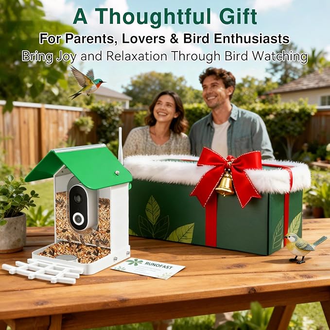 Smart Bird Feeder Camera AI Identify 8000+ Birds,Auto Capture Videos & APP Notify Video Camera for Bird Lovers-Ideal Gift for Family