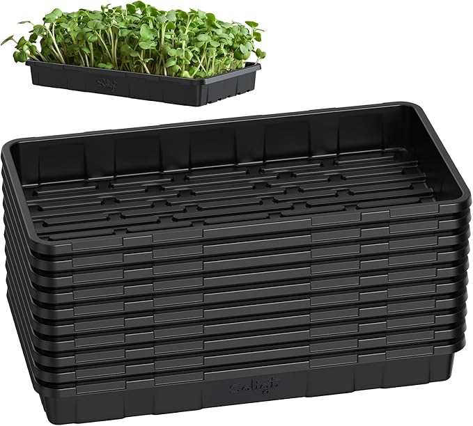 SOLIGT Extra Thick Heavy Duty 10 Pack 1020 Seed Starting Trays - Microgreens Growing Trays Seedling Plant Germination Starter Tray Transplant Fodder Flats, No Holes, No Leakage, Reusable…