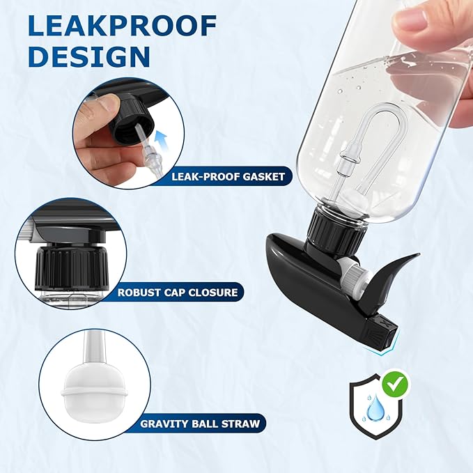 Veco 360° Spray Bottles with Adjustable Nozzle, 10oz/300mL Spray Bottle for Cleaning Solution, Plastic Spray Bottles for Hair Cooking Plant Pet, No Leak and Clog (2 Pack & Foldable Funnel)