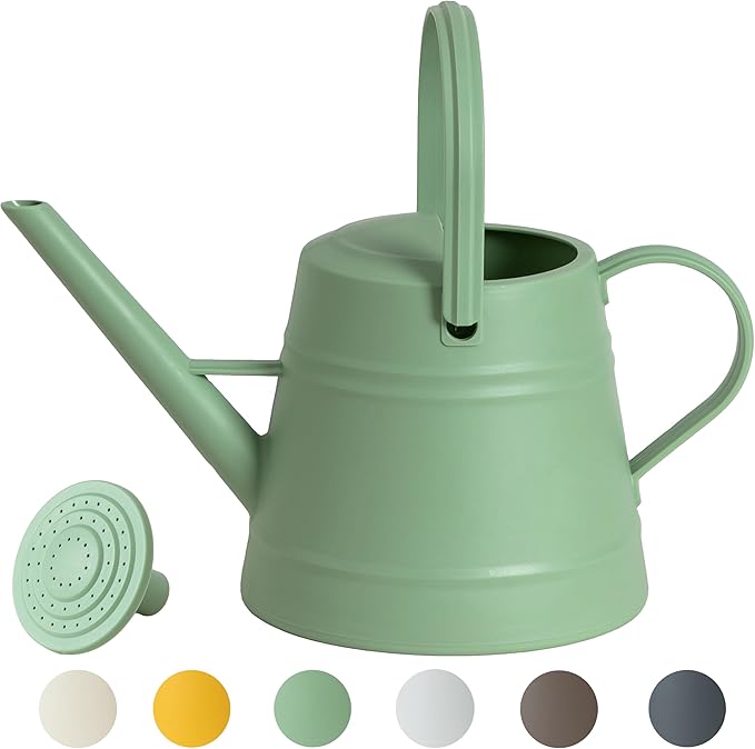 1 Gallon Watering Can Outdoor, Plastic Water Can for Plants with Comfort Grip Handle, Detachable Sprinkler Head