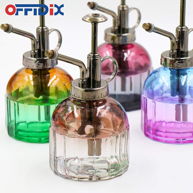 OFFIDIX Glass Spray Bottle,Flower Mister Indoor Plant Watering Can Plant Mister with Bronze Plastic Top Pump Glass Small Watering Can One Hand Small Watering Cans for House Plants
