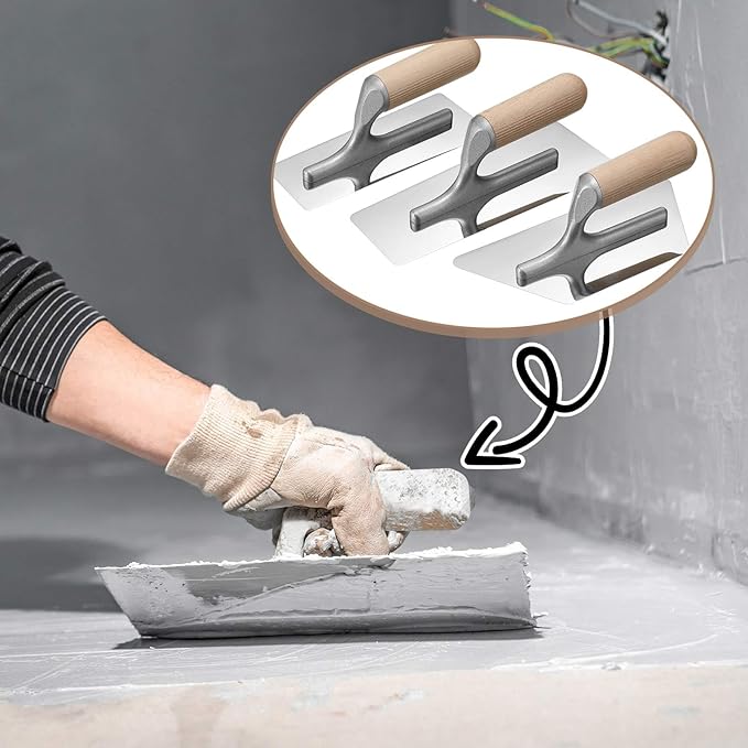 Lasnten 3 Pcs Venetian Plaster Trowel Set Polished Stainless Steel Art Paint Plastering Finishing Hand Tools Concrete Drywall Trapezoid Finishing Trowel Plaster Tools with Wooden Handle, 3 Sizes