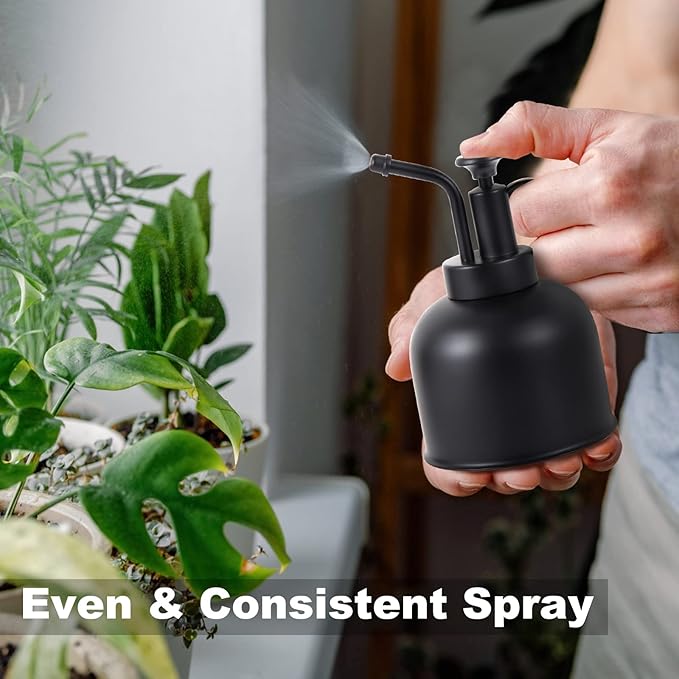 Plant Mister Spray Bottle, Metal Stainless Steel Plant Sprayer Mister, Small Watering Can Plant Spritzer with Top Pump for Indoor House Air Plants Succulents Outdoor Garden Decorative(Matte Black)