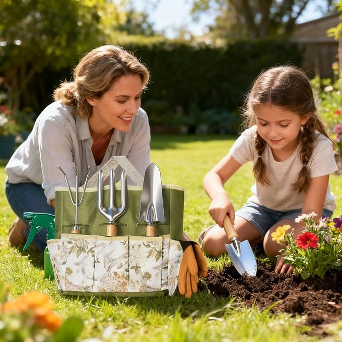 10-Piece Premium Gardening Tools Set-Duty Stainless Steel Rust-Proof Tools with Storage Tote,Perfect Gardening Gifts,Gardening Supplies Set with Hygrometer Suitable for Both Men and Women(Green)