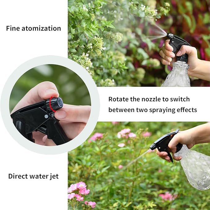 2 Pcs Spray Bottles, 500 ml/17 oz Empty Water Spray Bottles, Plastic Reusable Adjustable Mist Sprayer Squirt Bottles Containers Refillable for Cleaning Solutions, Gardening, Plants (Clear)