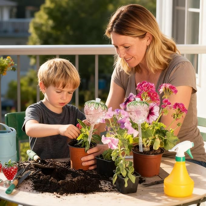 Plant Watering Globes, 2pcs Self Watering Planter Insert, Glass Watering Bulbs for Indoor Outdoor Plants, Mushroom Top-Fill Plant Watering Devices for Travel Vacation While Away