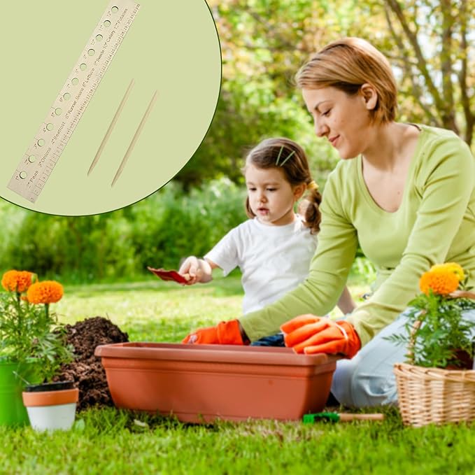 Garden Seed Spacer Planting Ruler, Precision Seed Spacer & Ruler with Holes and Plant Dibber, Wooden Measuring Tool for Seedlings, Vegetable Planting Template