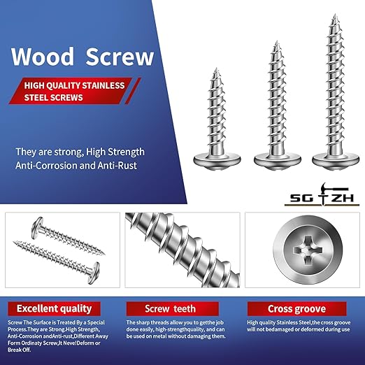 #8 x 1-1/4" Wood Screw 100Pcs 410 Stainless Steel Standard Thread Truss Head Fast Self Tapping by SG TZH