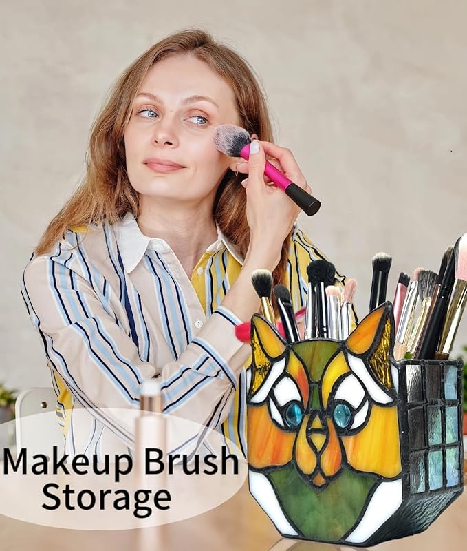 Cat Flower Pots for Indoor Plants,Stained Glass Plant Displays,Cat Succulent Planter,Candle Holder Container Decoration,4.6x5.15x2.3 in (Without Succulents)