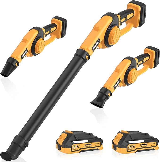 EWORK Small Leaf Blower Cordless 21V 130CFM/200MPH Lightweight Electric Leaf Blower with 2x2.0Ah Battery and Fast Charger, Mini Battery Powered Compact Blowers for Lawn Care, Leaves, Jobsite