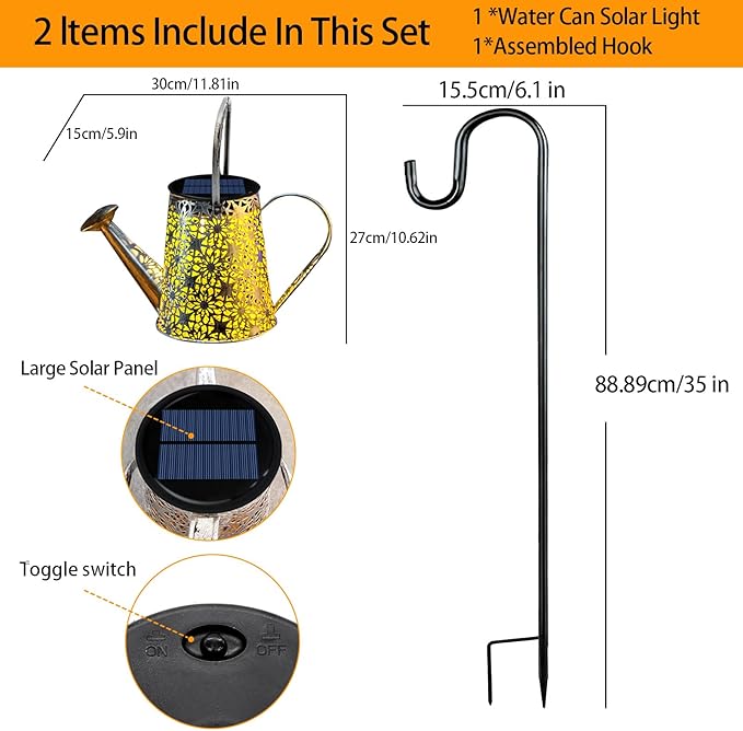 VOOKRY Solar Watering Can Lights, Large Retro Metal Hanging Solar Lights Outdoor Waterproof, Gifts for Women Mom Grandma Birthday Christmas, Outside Yard Garden Lawn Patio Decoration, Warm White
