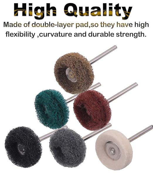 Rocaris 300 Pack Abrasive Wheels, 1“ Abrasive Buffing Polishing Wheels Burr for Rotary Tools-1/8 Shank, for Bulk Pruchase