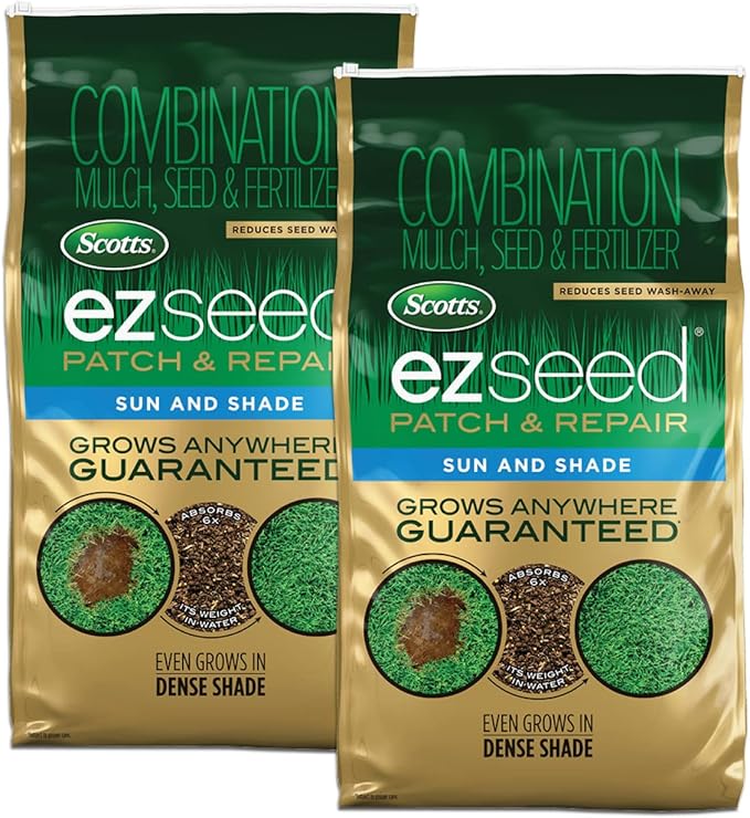 Scotts EZ Seed Patch & Repair Sun and Shade Mulch, Grass Seed, Fertilizer Combination for Bare Spots and Repair, 10 lb, 2 pk