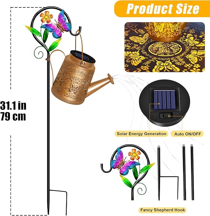 Christmas Gifts for Women,Solar Watering Can Lights for Christmas, Butterfly Lantern with Shepherd Hook, Waterproof Outdoor Decor for Garden Pathway Yard Backyard, Solar Gift for Mom Grandma Women