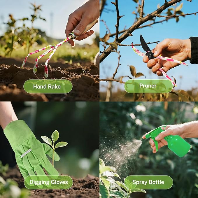 Heavy Duty Floral Gardening Tools Kit - 26PCS Gardening Tool Set with Non-Slip Rubber Handle, Complete Gardening Tool Bag Set for Women