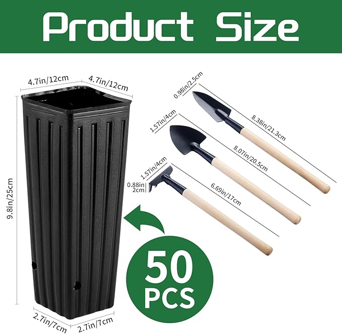 50 Pcs Plastic Deep Nursery Treepots, 9.8" Tall Nursery Tree Pots, Flower Plant Container Pots for Indoor Outdoor Use