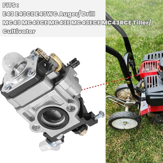 300486 Carburetor Fits for Earthquake E43 E43WC E43CE Auger MC43CE MC43 MC43E MD43 Tiller Cultivator Dethatcher WE43 WE43E Southland SCV43 SEA43 Powermate Edger PEA438 51.7CC 2 Cycle Carb Tune Up Kit