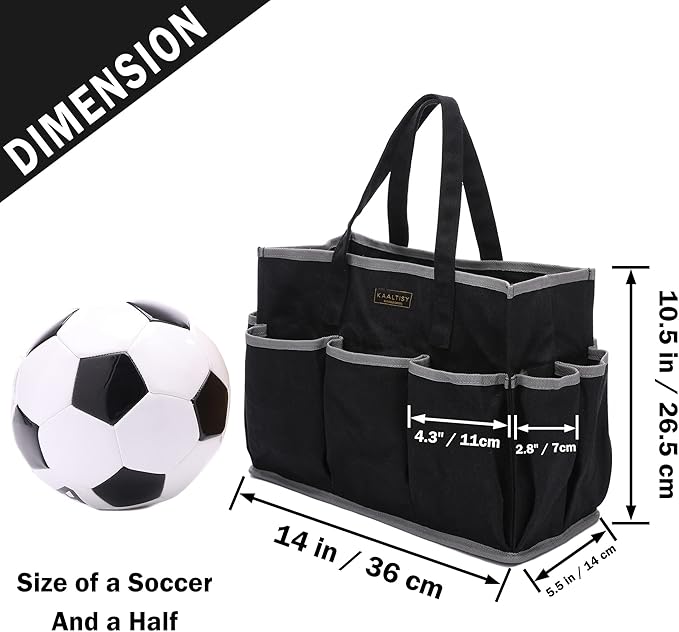 Canvas Tool Tote Bag, Heavy Duty 16oz Waxed Canvas Tool Storage Pouch with 1 Large Compartment & 10 Small Pockets | Multi-Purpose Garden Tool Bag for Horticulturists Mechanics Craftsmen – Black