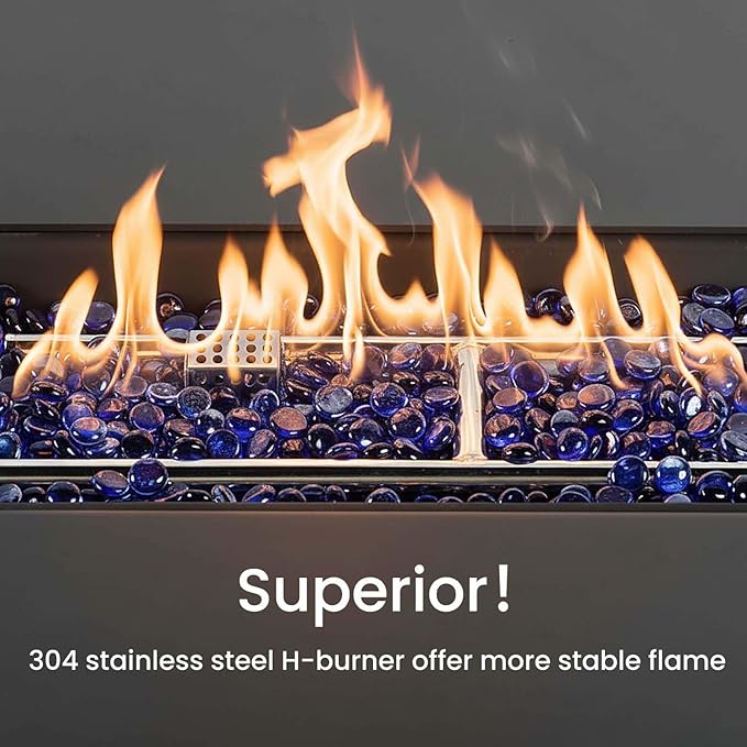 Propane Fire Pit Table, 44" Outdoor Gas Fire Pit with Glass Wind Guard & Waterproof Cover