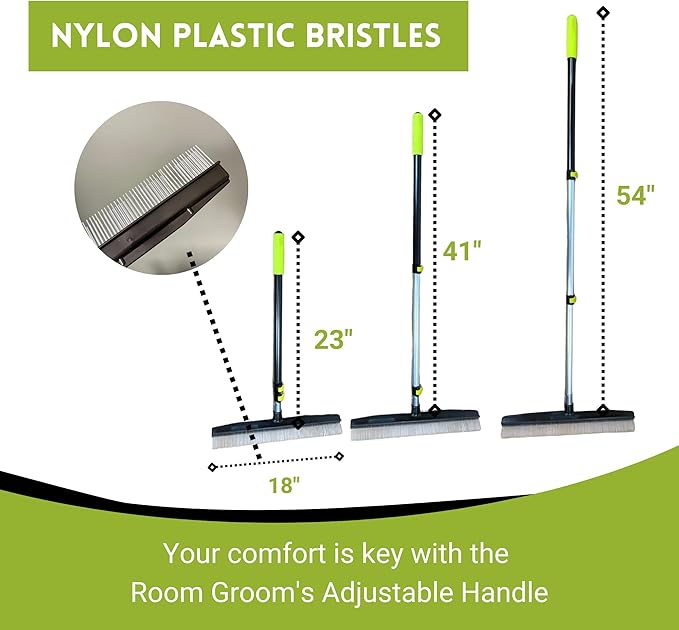Room Groom Carpet Rake Groomer with Telescoping 54" Adjustable Handle & Portable Lint Remover Brush Tool, Carpet Brush Ideal for Pet Hair, Refreshing Carpets, Rugs, and Artificial Turf