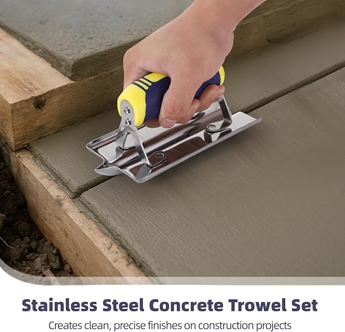 3 PCS Stainless Steel Concrete Trowels, Includes Flat Trowel, Concrete Edger, Concrete Groover, Ergonomic Non-Slip Handle, Suitable for Cement, Mortar, Plaster, Masonry Finishing Work