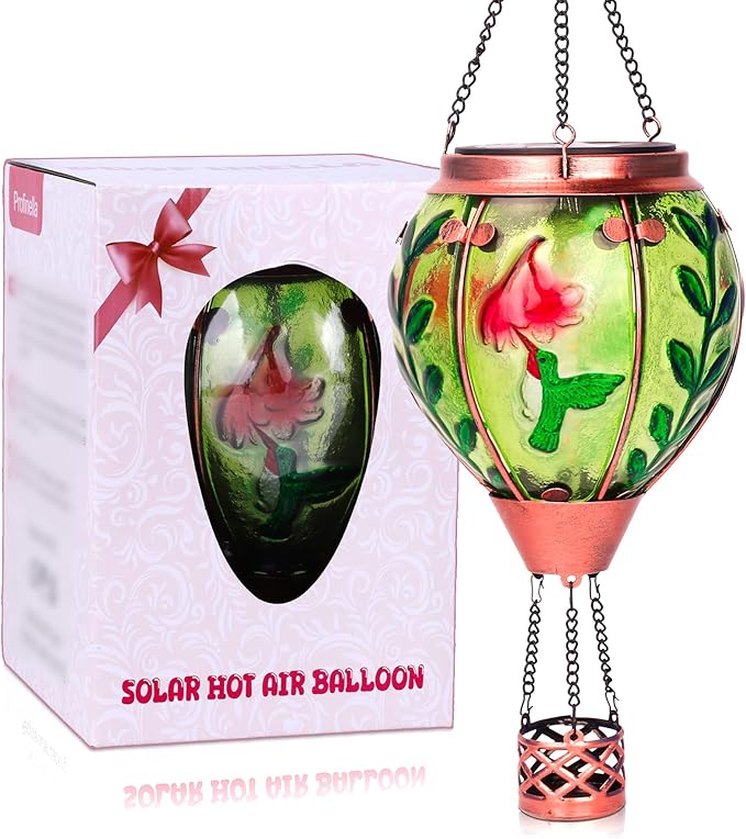 Hummingbird Solar Hot Air Balloon Lantern,Outdoor Decor with Flame Lights Waterproof, Hanging Lights for Garden Yard Lawn Patio, Unique Gifts for Women Mom Grandma Gardener for Mother'Day