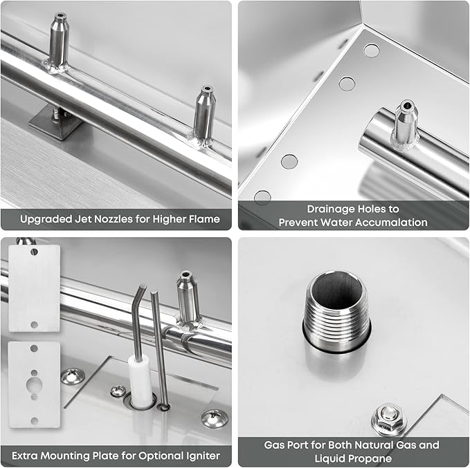 Stanbroil 30" x 6" Linear Drop-in Fire Pit Pan with Upgrade Jet Burner, Natural Gas or Propane Fire Pit for Outside, 54K BTU Max, Higher Flame