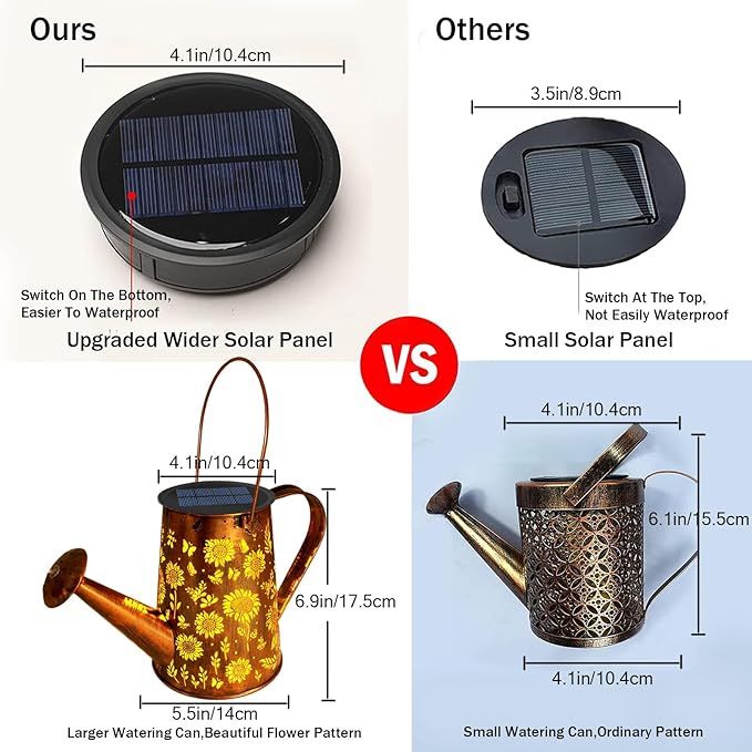 VOOKRY Solar Lights Outdoor Decoration, Large Hanging Metal Solar Watering Can Lights Waterproof Sunflower Garden Decor Outside for Yard Lawn Patio, Gifts for Women Mom Grandma Birthday Christmas