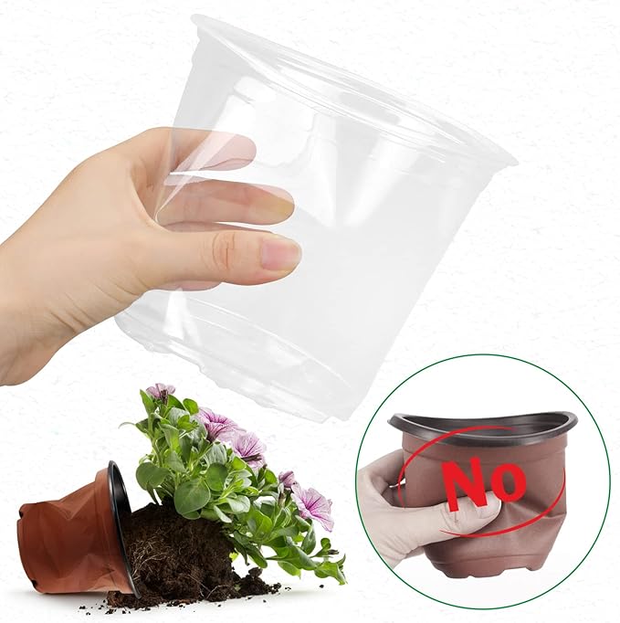 RAOOKIF 25 Pack 6 Inch Clear Nursery Pots with Drainage Holes, Flexible Plastic Nursery Pots for Plants, Reusable Garden Flower Pot, Seed Starter Pots