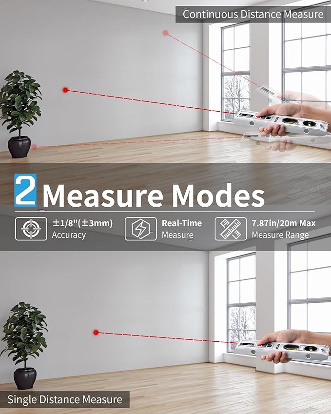 3-In-1 Spirit Level with 65ft Laser Distance Measure & 32ft Leveling Line, Firecore 9 Inch Torpedo Level Magnetic with Light, Rechargeable Small Digital Leveler Tool for Picture Hanging Construction