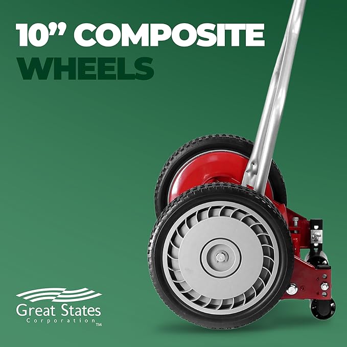 Great States 304-14 14-Inch 5-Blade Push Reel Lawn Mower, Red