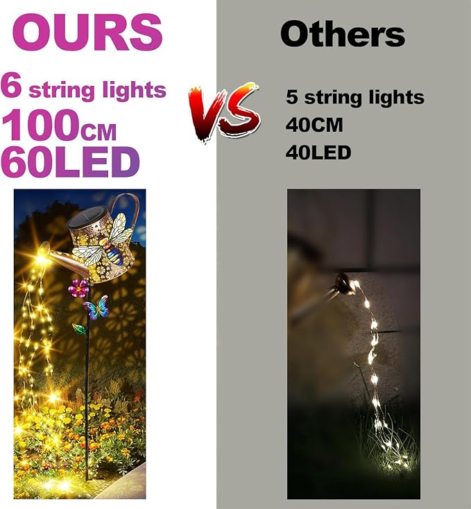 Solar Lights Outdoor Decorative, 39.4'' Metal Solar Watering Can Lights with Bee, Waterproof Garden Stake for Yard Lawn Patio Pathway Landscape, Gardening Gifts for Mom Grandma Women